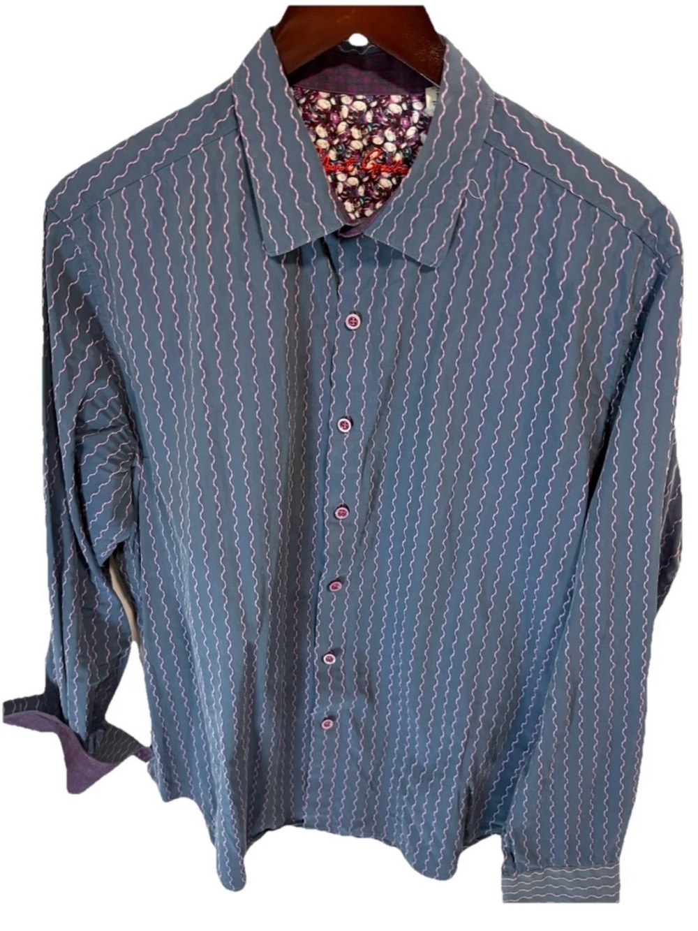 Robert Graham Men's Long Sleeve Classic Fit Shirt Blue Purple Large Embroidered